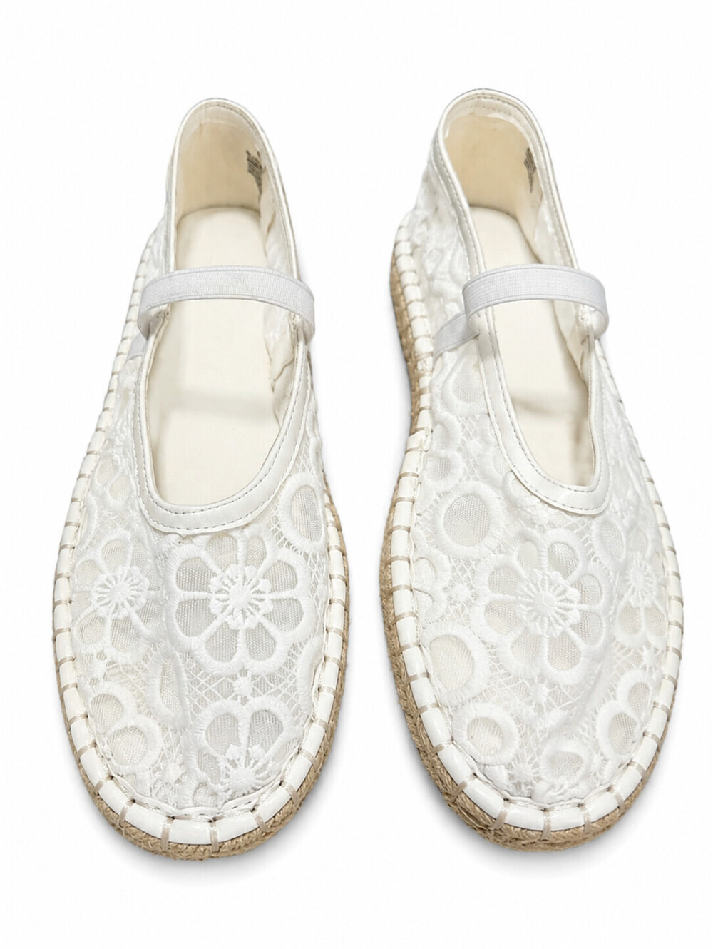 White Floral Lace Mary Jane Espadrille Flats Size 9.5